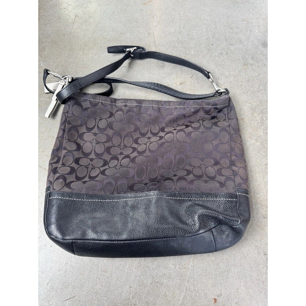 Coach Park Signature Black Grey Jacquard Leather Hobo Shoulder Bag F23279